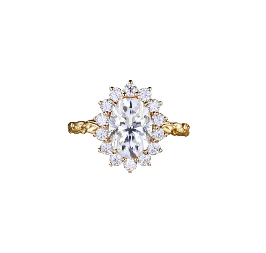 Enchanted Forest Oval Halo Lab Grown Diamond Engagement Ring in 18K Gold