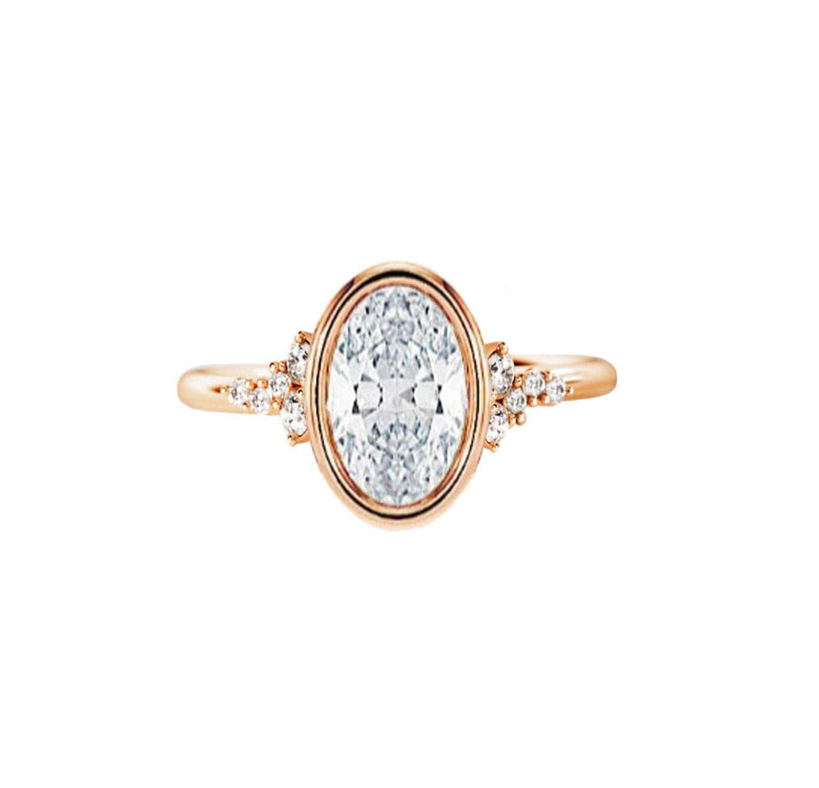 Bezel 2 Carat Natural Oval Diamond Engagement Ring in 18K Rose Gold