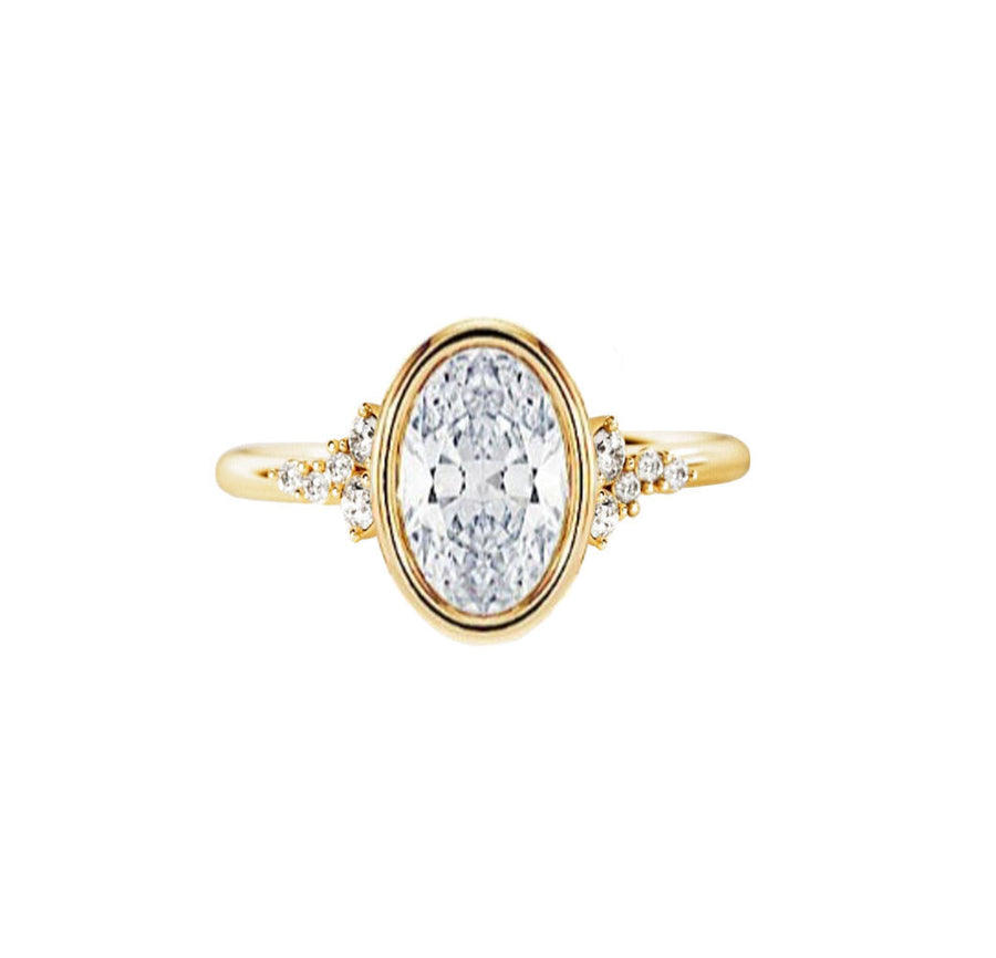 Bezel 2 Carat Natural Oval Diamond Engagement Ring in 18K Yellow Gold