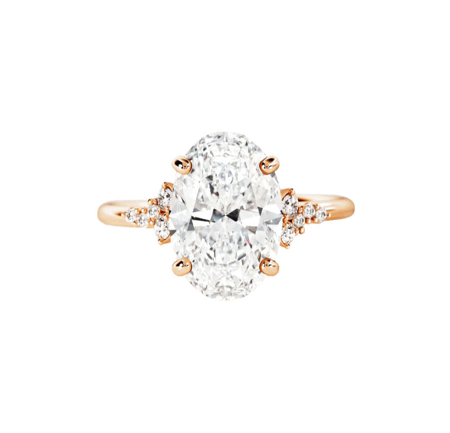 Cluster 3 Carat Natural Oval Diamond Engagement Ring in 18K Rose Gold