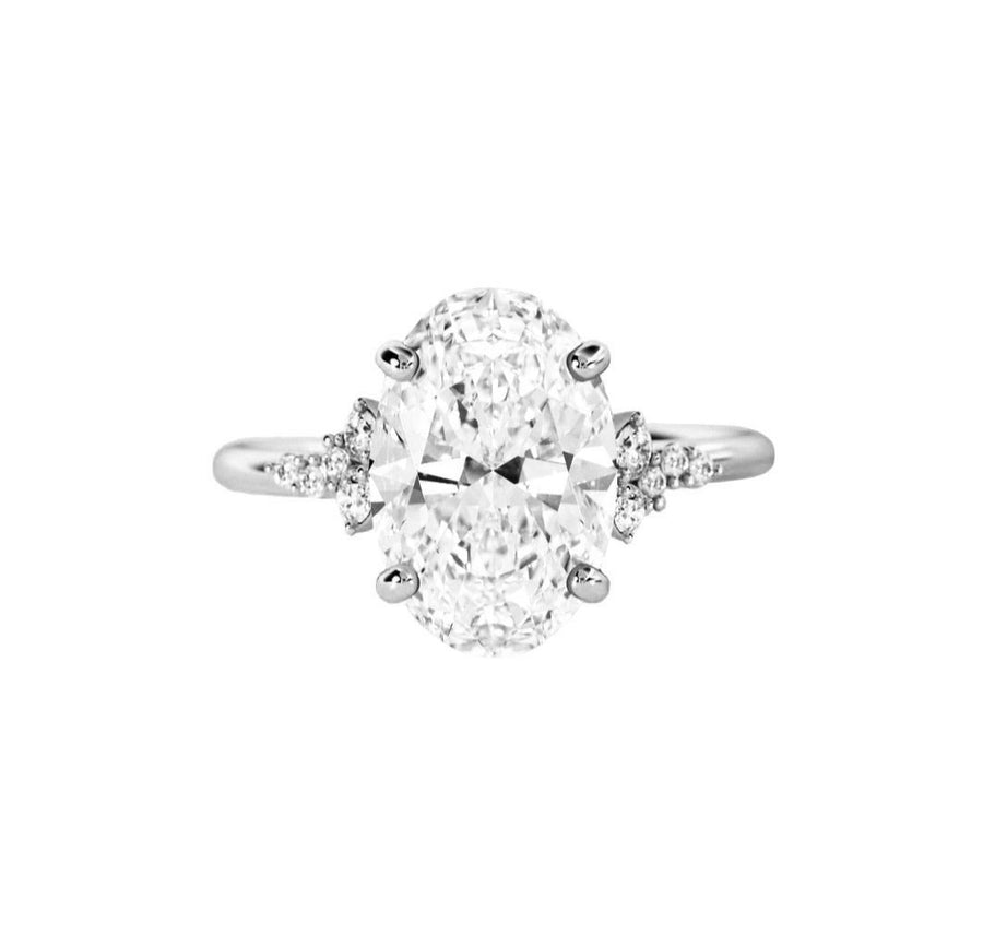 Cluster 3 Carat Natural Oval Diamond Engagement Ring in 18K White Gold