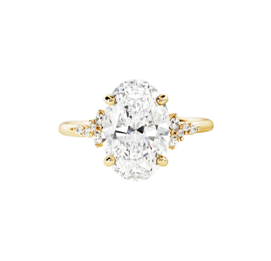 Cluster 3 Carat Natural Oval Diamond Engagement Ring in 18K Yellow Gold