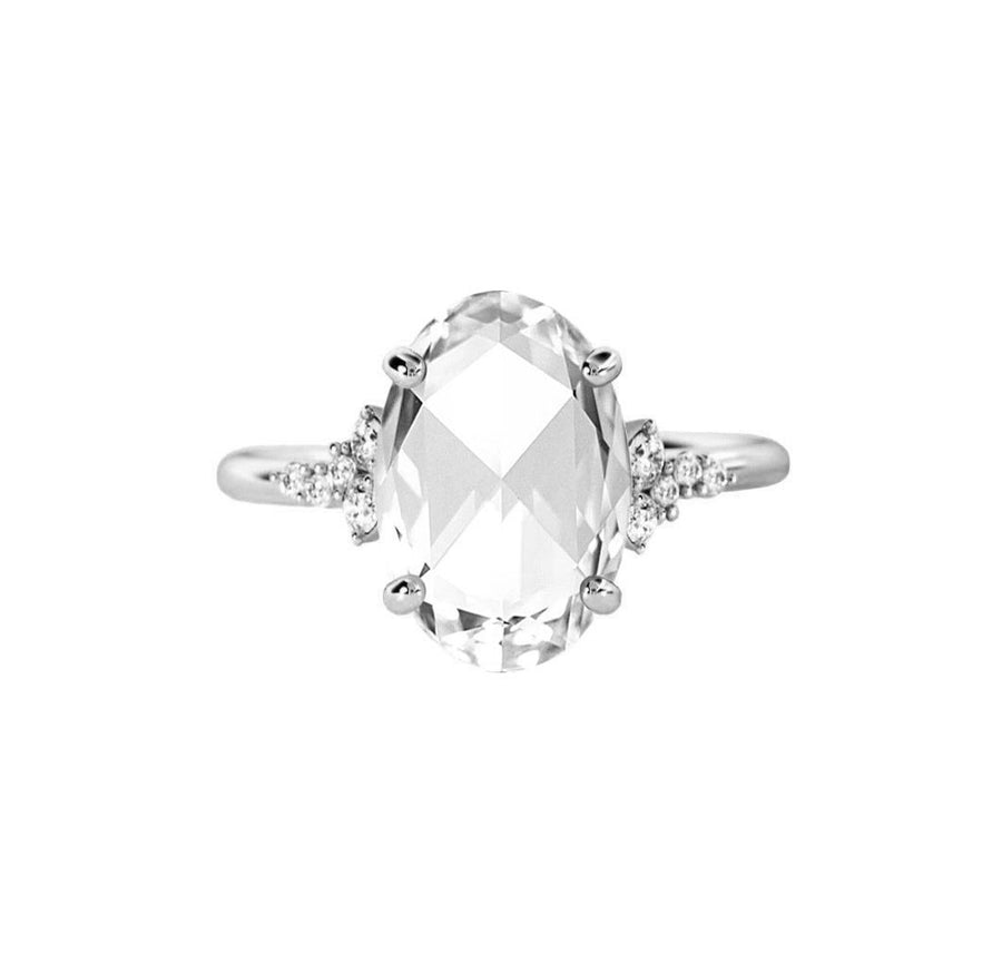 2 Carat Oval Rose Cut Lab Created Diamond Engagement Ring in 18K White Gold