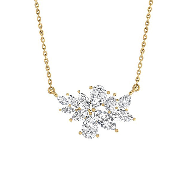 Cluster diamond necklace in yellow gold