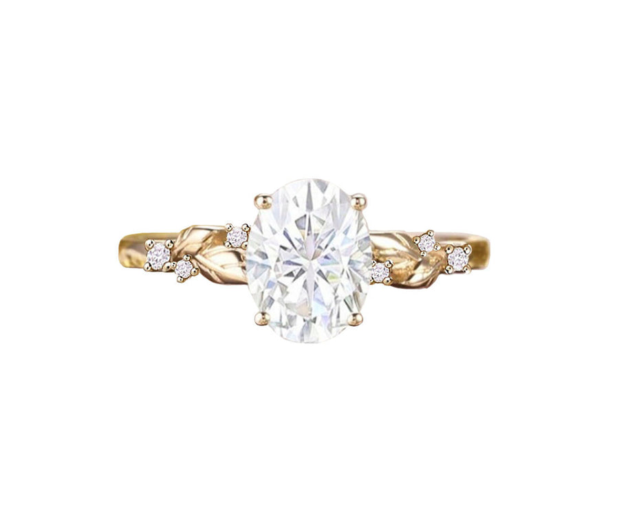 Foliage 2 Carat Oval Natural Diamond Engagement Ring in 18K Gold