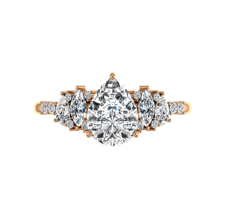 Gia 2 Carat Pear Natural Diamond Engagement Ring in 18K Gold