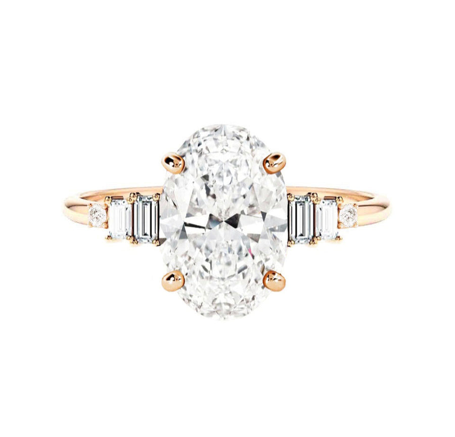 Harper Art Deco 2 Carat Lab Grown Oval Diamond Engagement Ring in 18K Rose Gold