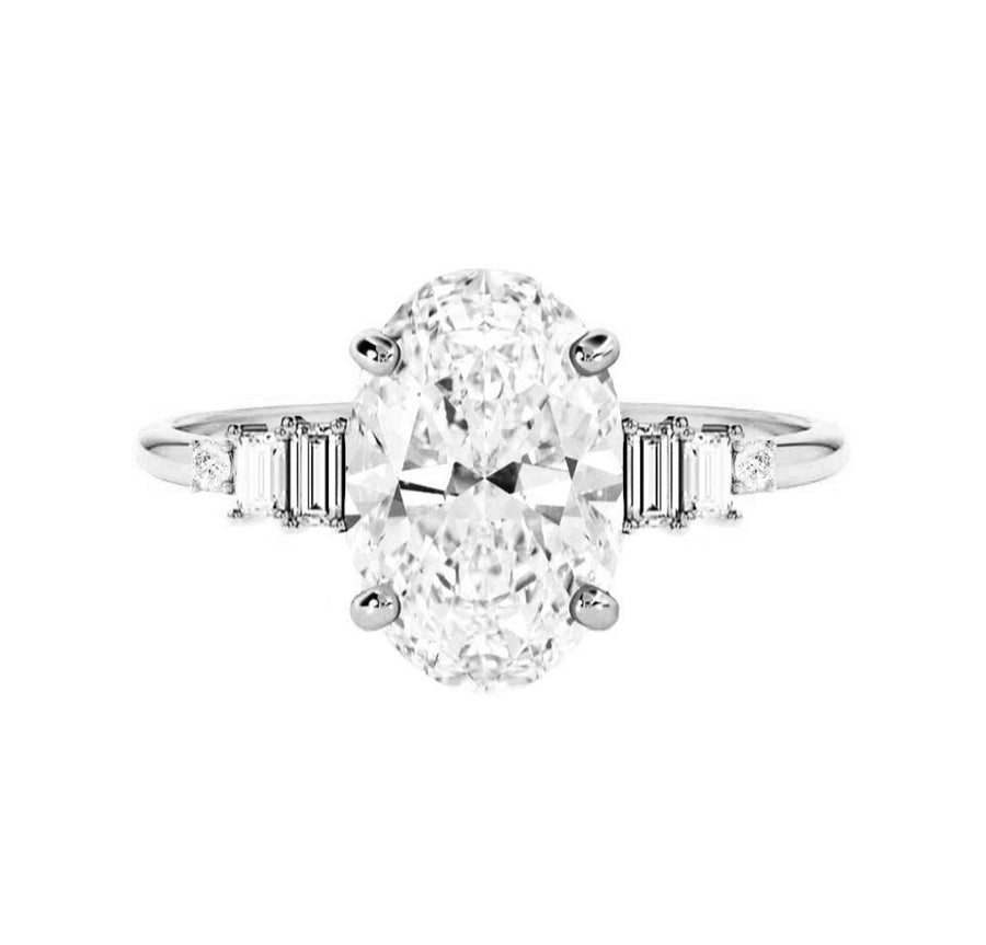 Harper Art Deco 2 Carat Lab Grown Oval Diamond Engagement Ring in 18K White Gold