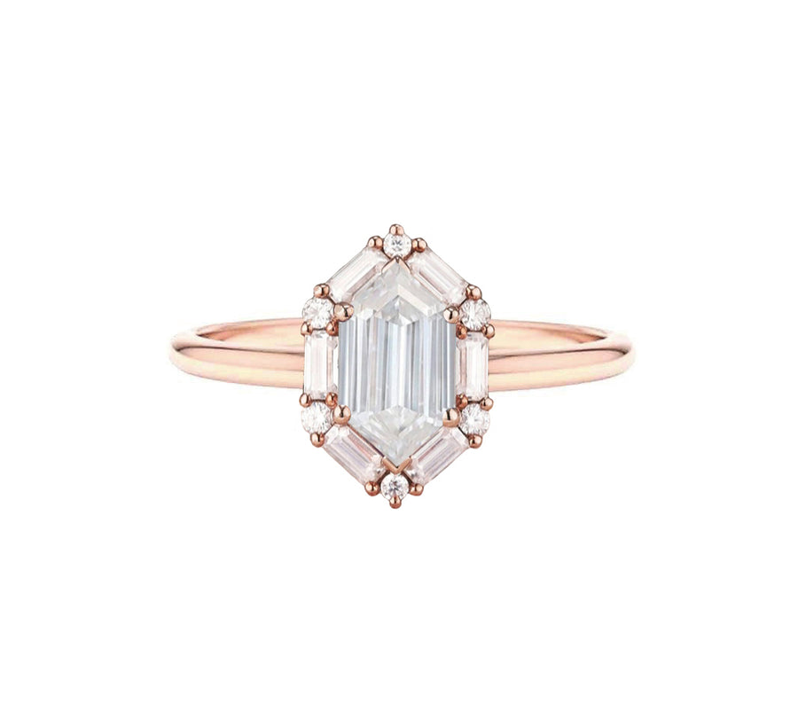 Hexagonal Halo Lab Grown Diamond Engagement Ring in 18K Rose Gold