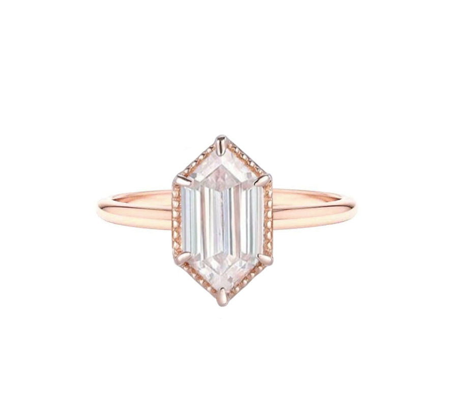 Elongated Hexagonal Lab Grown Diamond Engagement Ring in 18K Rose Gold