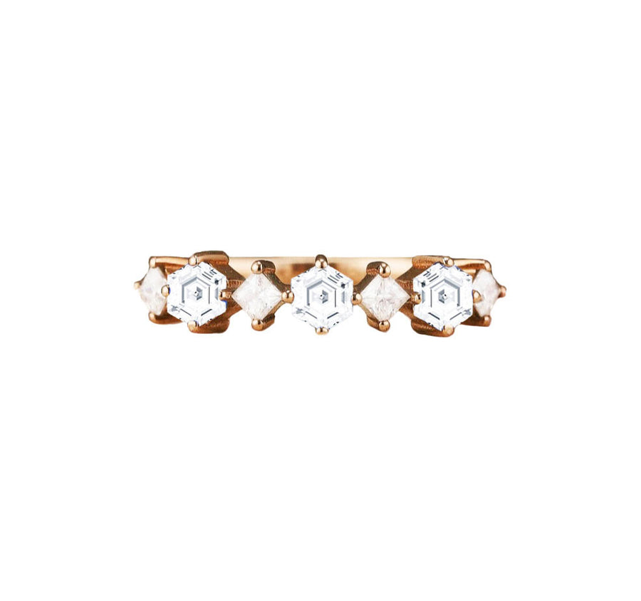 Hexagonal Diamond Wedding Ring in 18K Rose Gold