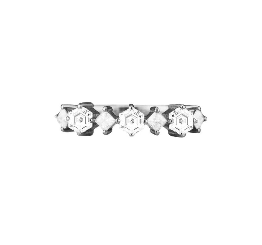 Hexagonal Diamond Wedding Ring in 18K White Gold