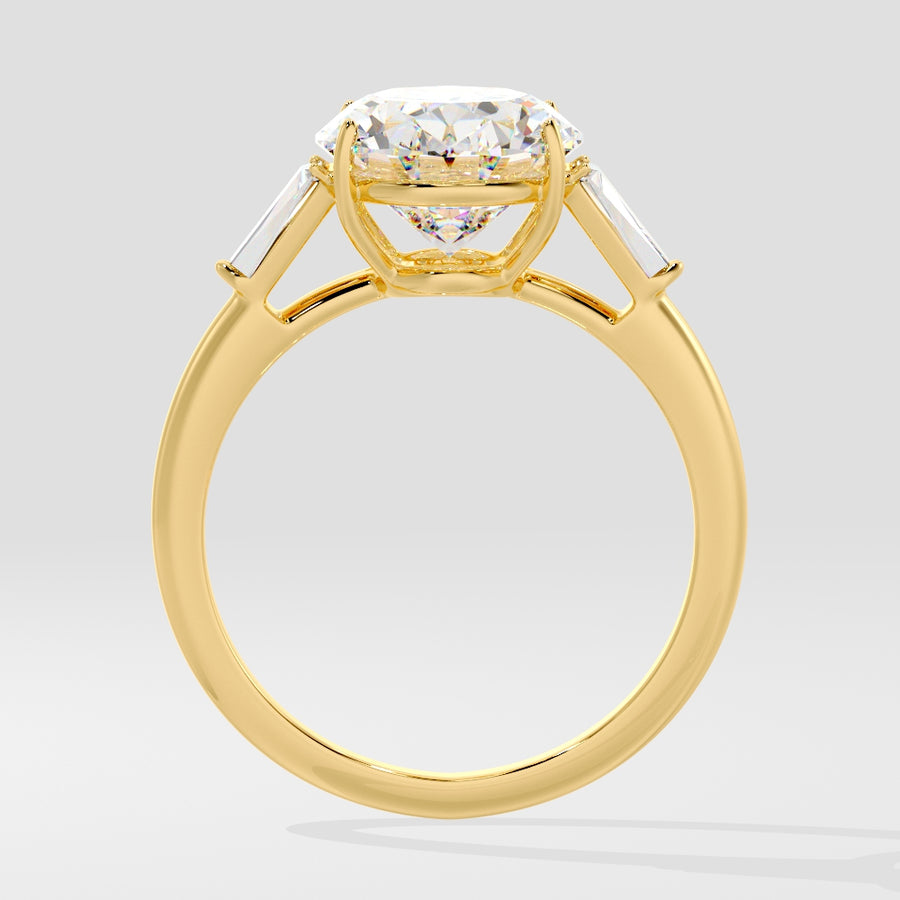 Tapered Baguette 5 Carat Oval Cut Lab Grown Diamond Engagement Ring in 18K Gold