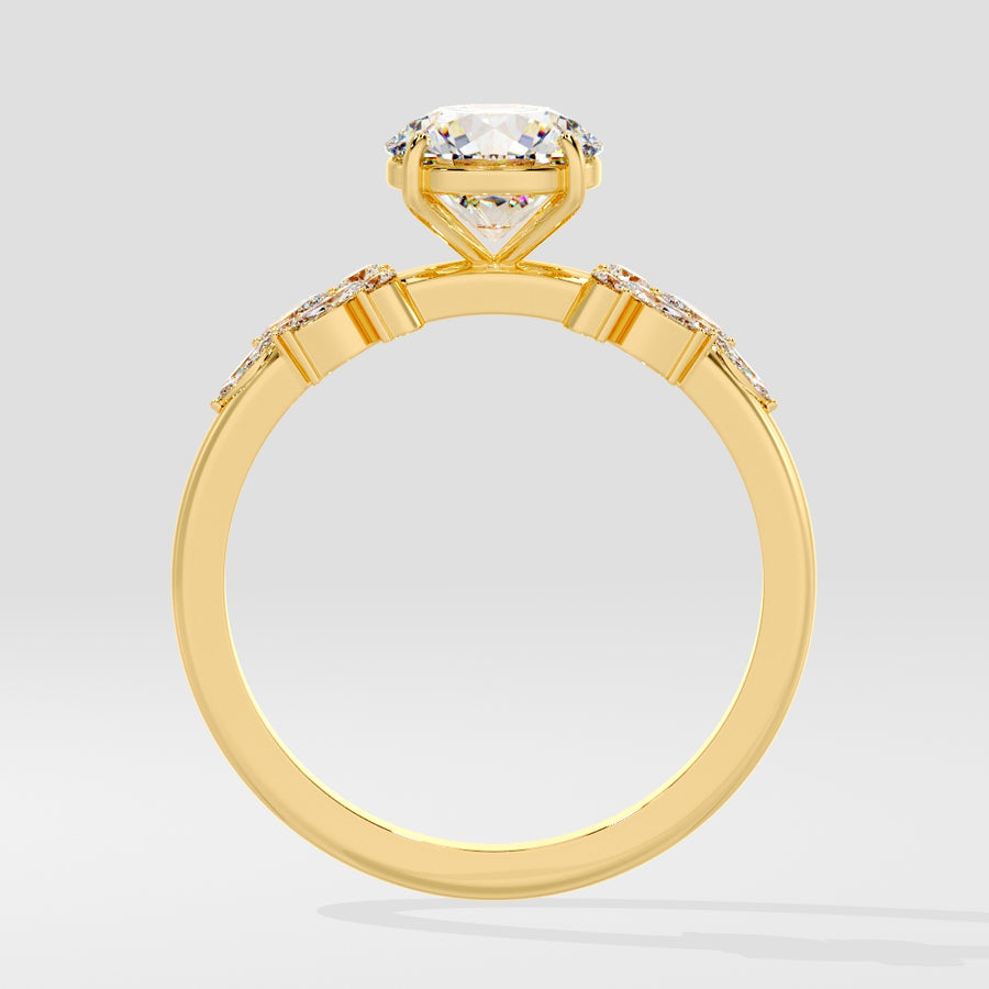 Aviana 2 Carat Floral Round Natural Diamond Engagement Ring in 18K Gold