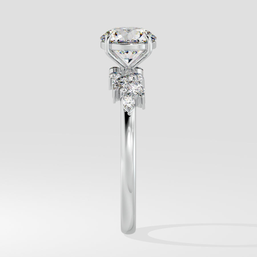 Aviana 2 Carat Floral Round Lab Grown Diamond Engagement Ring in 18K Gold