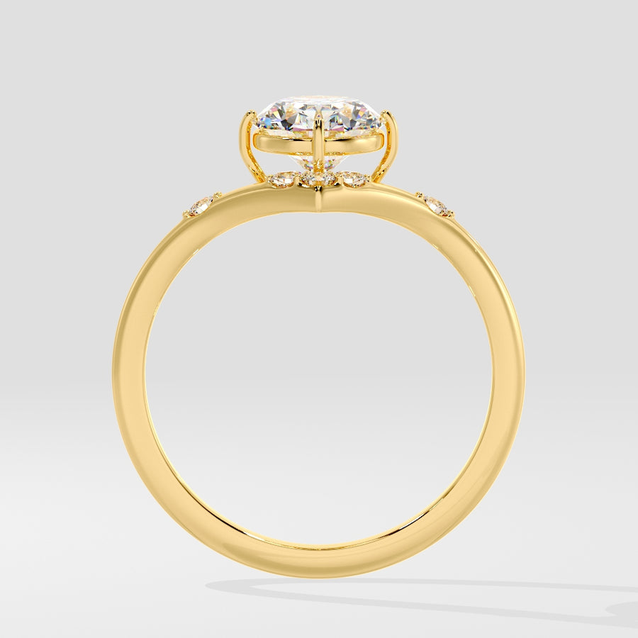 2 Carat Chevron Oval Lab Grown Diamond Engagement Ring in 18K Gold