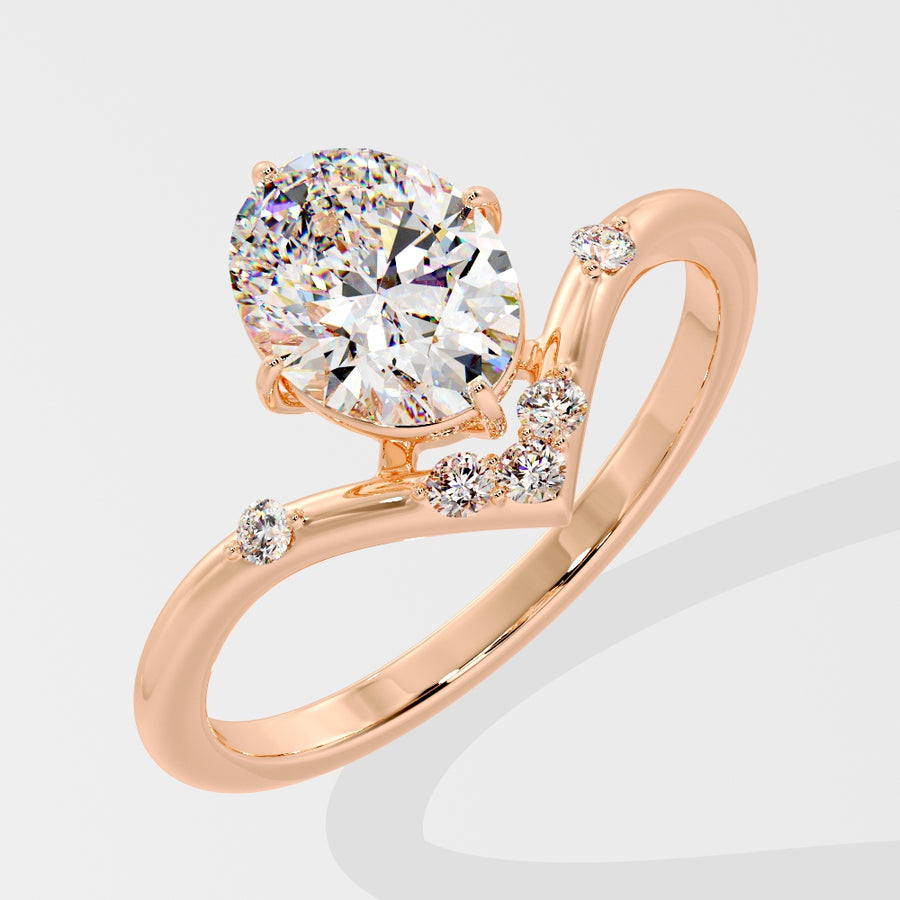 2 Carat Chevron Oval Lab Grown Diamond Engagement Ring in 18K Gold