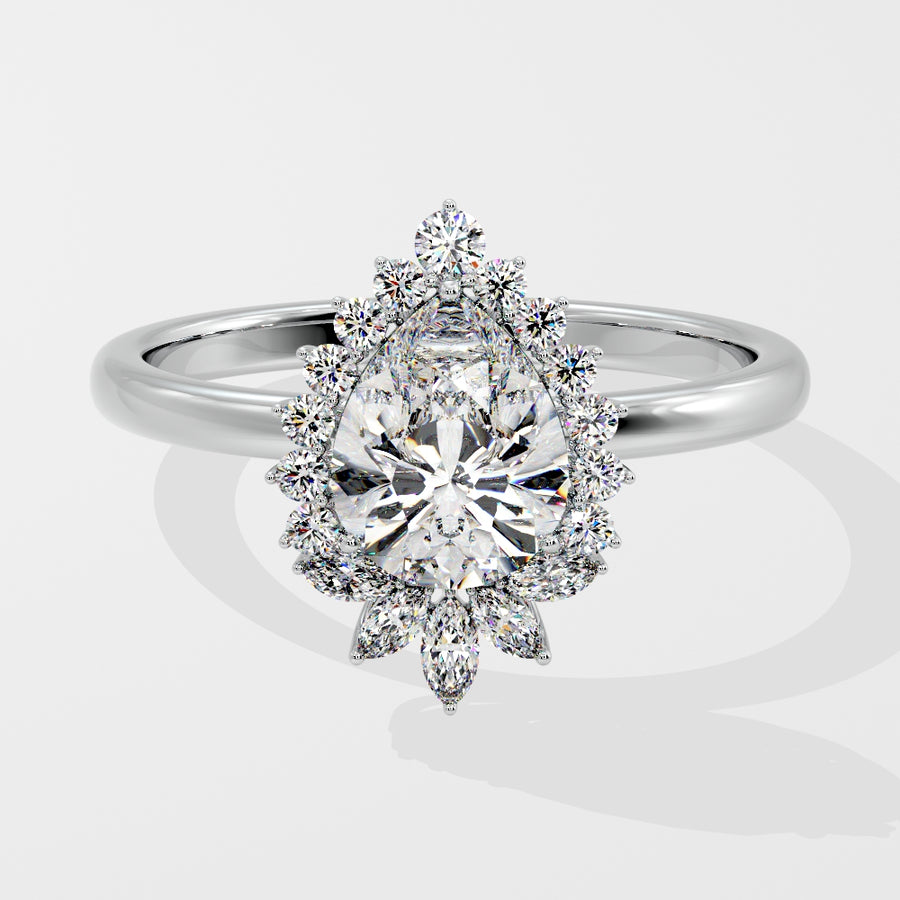 Athena 2 Carat Art Deco Lab Grown Pear Diamond Engagement Ring in 18K Gold