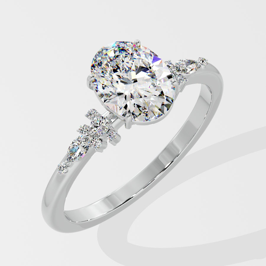 3 Carat Lab Grown Oval Diamond Engagement Ring in 18K White Gold Side View