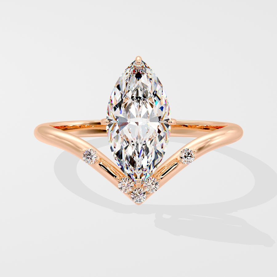 2 Carat Chevron Marquise Lab Grown Diamond Engagement Ring in 18K Gold