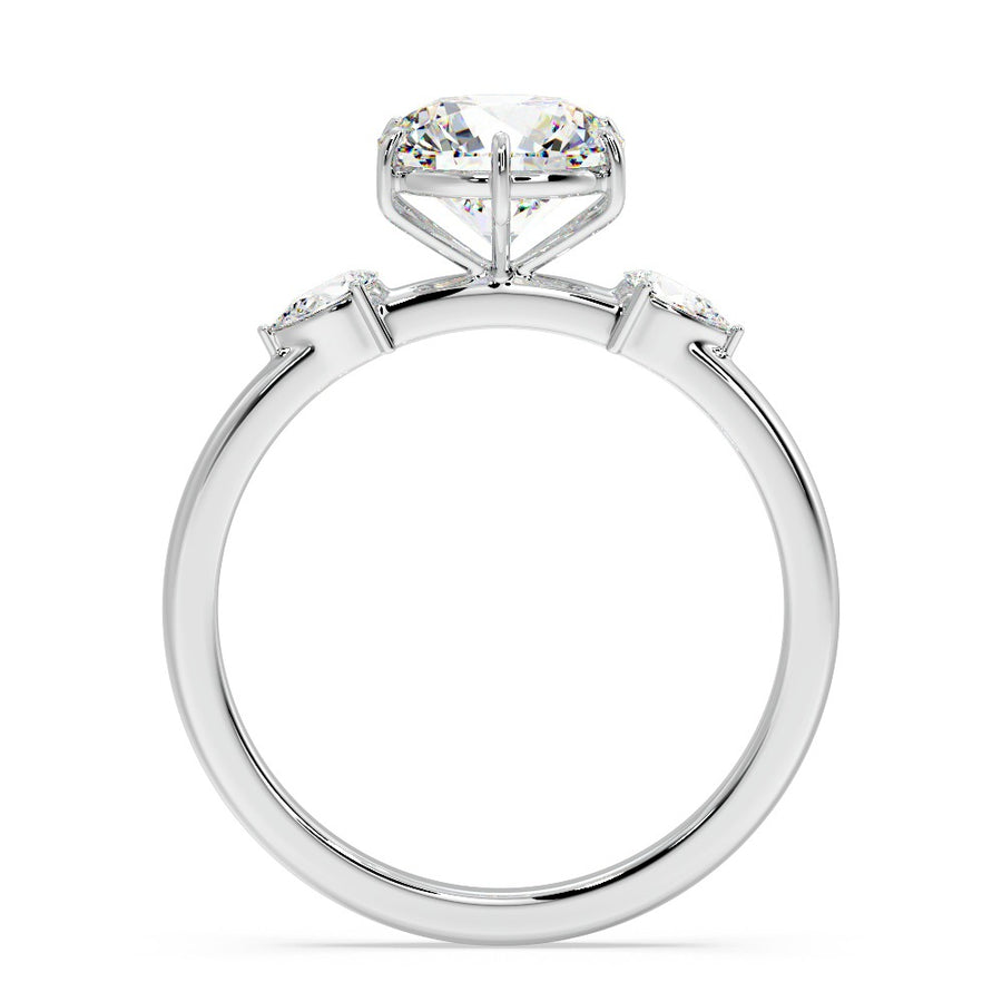 Three Stone Six Prong 2 Carat Round Lab Diamond Engagement Ring in 14K Gold