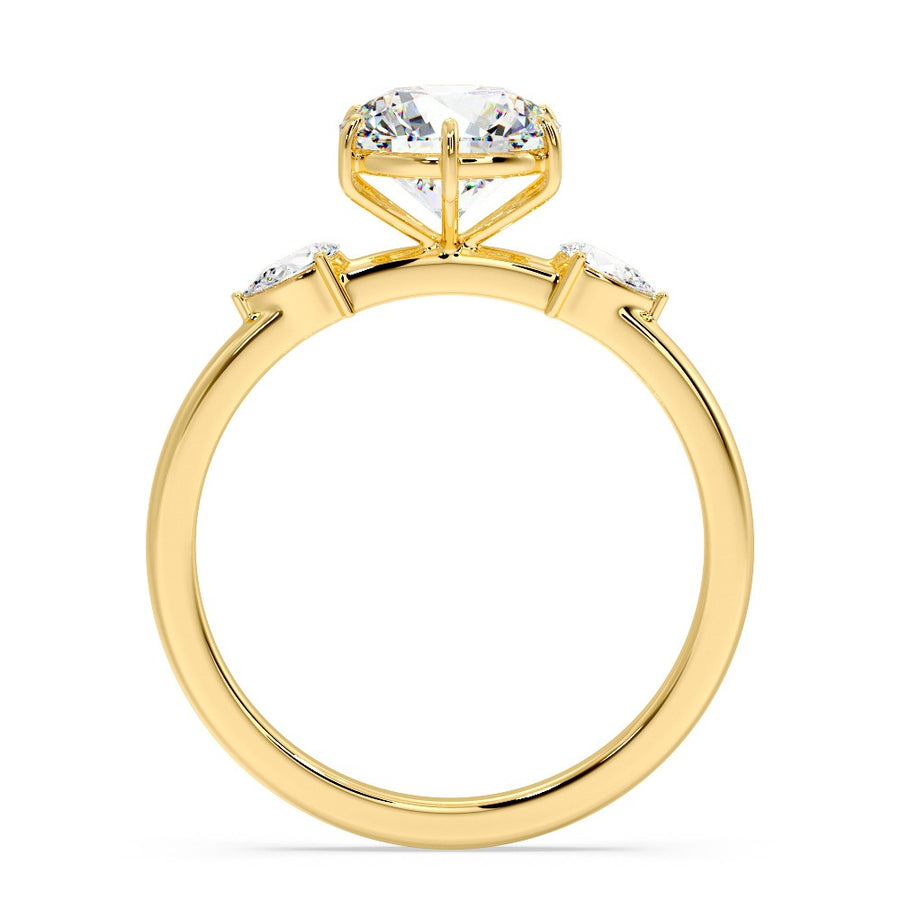 Three Stone Six Prong 2 Carat Round Lab Diamond Engagement Ring in 14K Gold