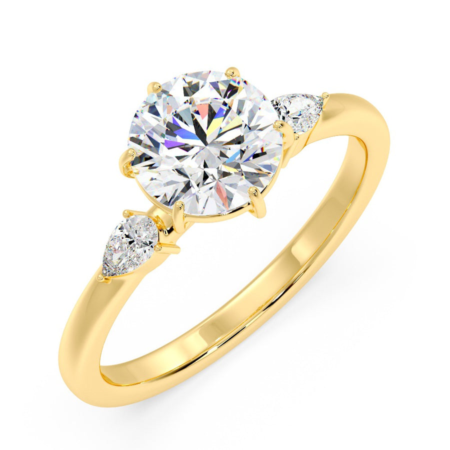 Three Stone Six Prong Round Natural Diamond Engagement Ring in 14K Gold - GEMNOMADS