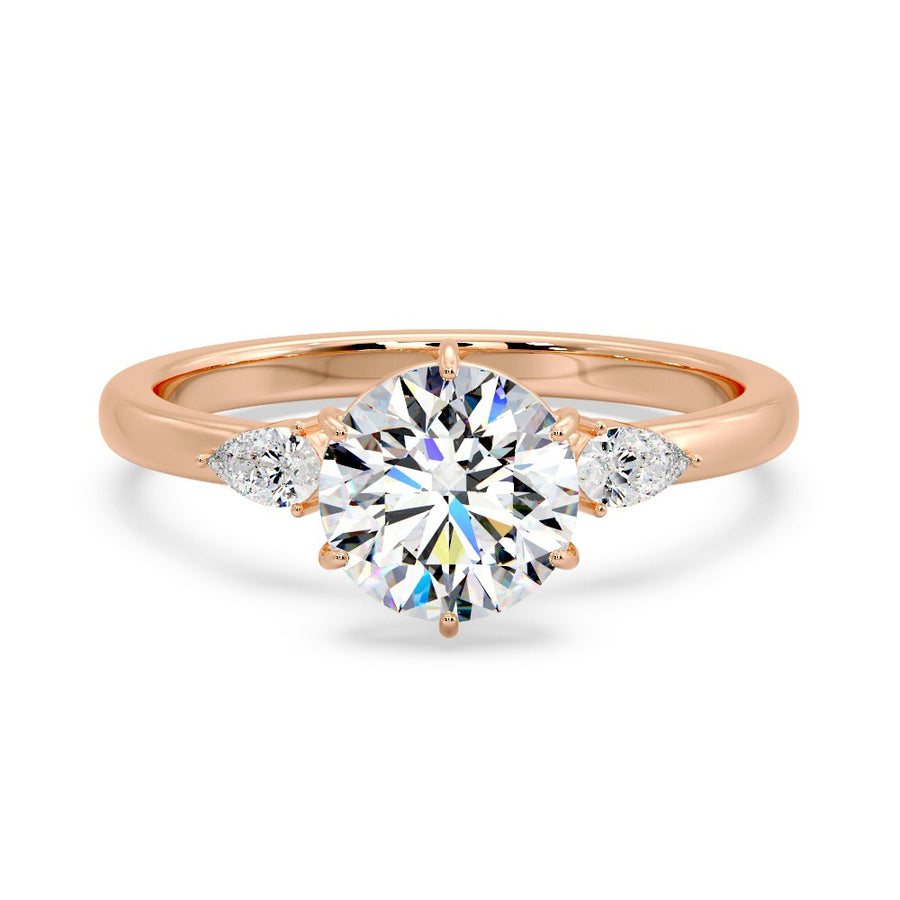 Three Stone Six Prong Round Natural Diamond Engagement Ring in 14K Gold - GEMNOMADS