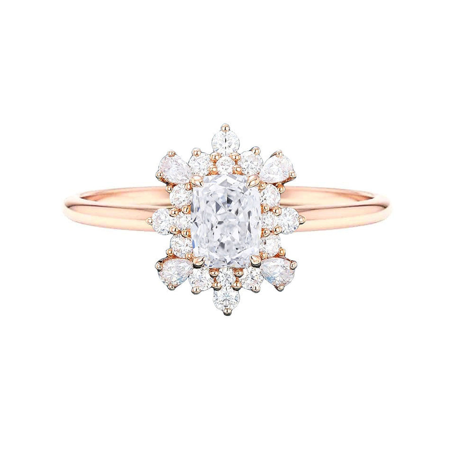 Inaya Floral Lab Grown Elongated Cushion Diamond Engagement Ring in 18K Gold