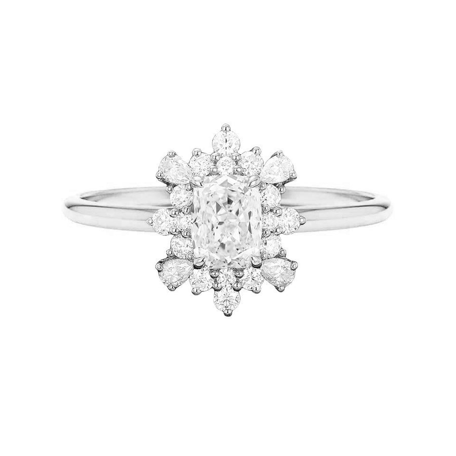 Inaya Floral Lab Grown Elongated Cushion Diamond Engagement Ring in 18K Gold