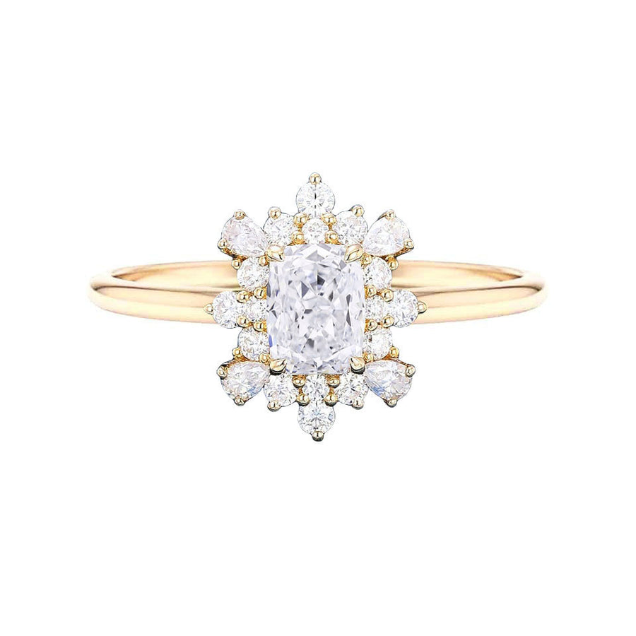 Inaya Floral Lab Grown Elongated Cushion Diamond Engagement Ring in 18K Gold