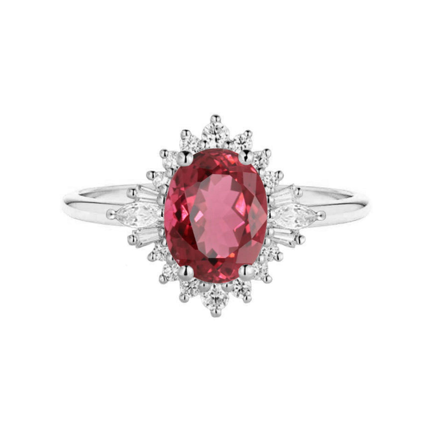 Julia Art Deco Oval Natural Pink Tourmaline Diamond Engagement Ring