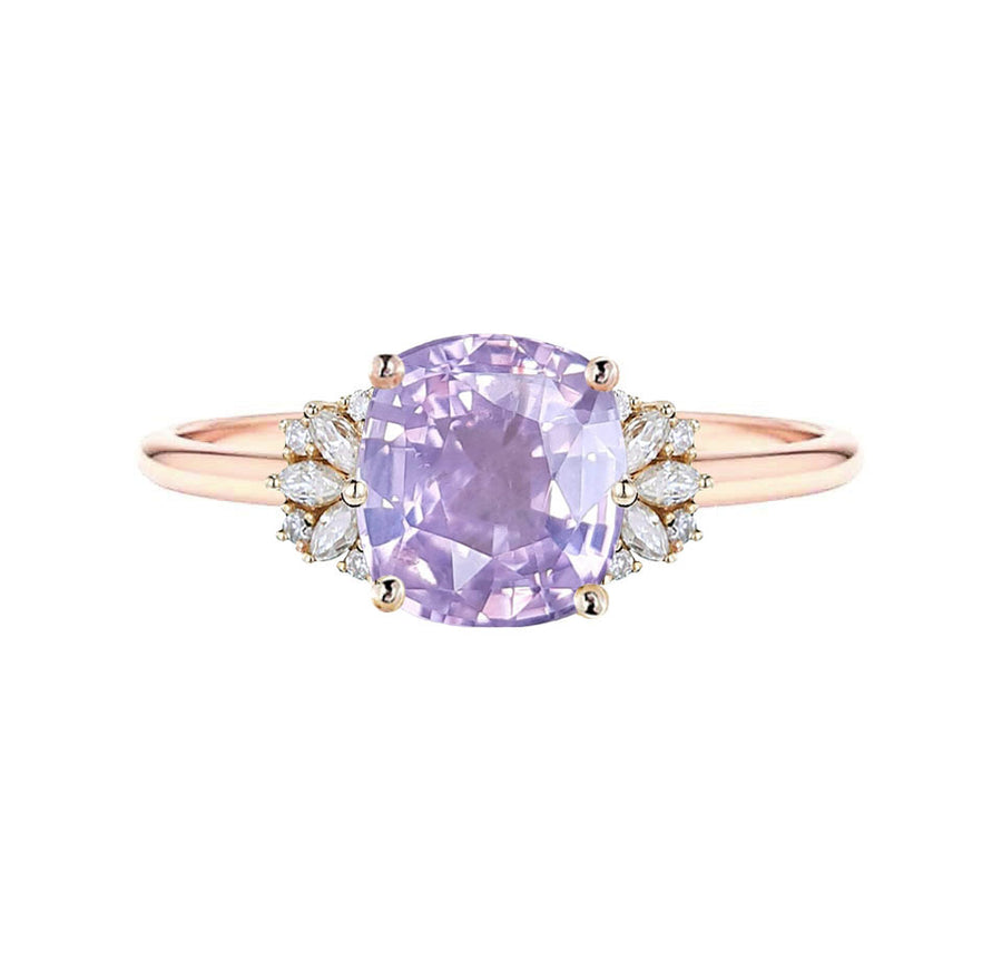 Samantha Floral Cluster Natural Lavender Sapphire Engagement Ring in 18K Gold