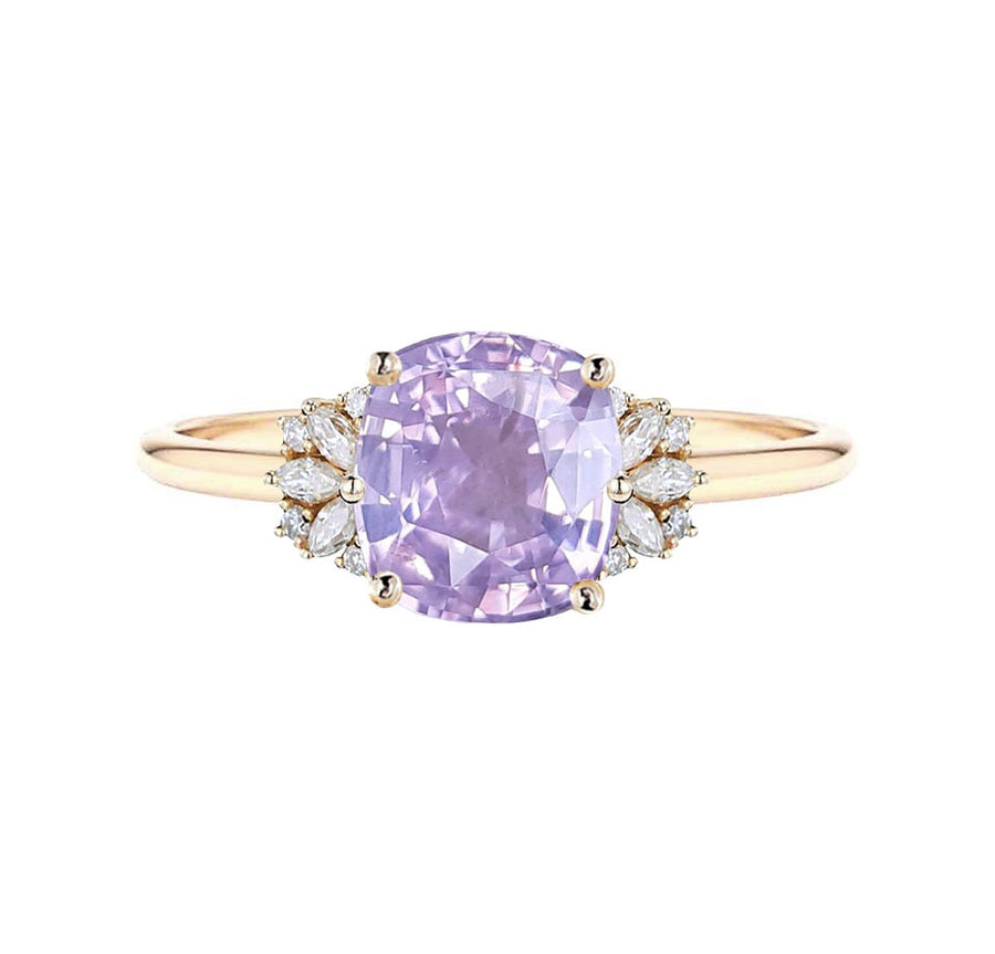 Samantha Floral Cluster Natural Lavender Sapphire Engagement Ring in 18K Gold