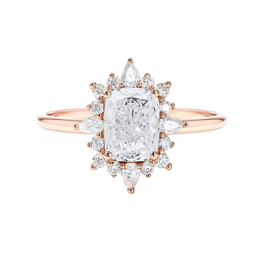 Louise Lab Grown 2 Carat Elongated Cushion Cut Diamond Engagement Ring in 18K Gold