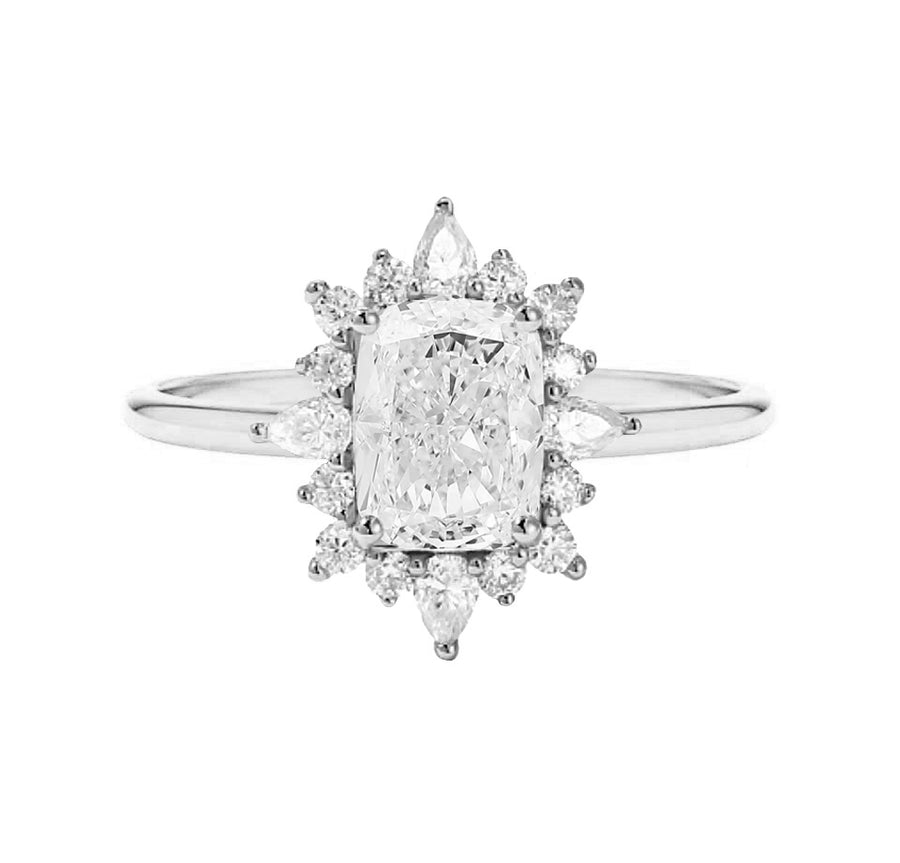 Louise Natural 2 Carat Elongated Cushion Cut Diamond Engagement Ring in 18K Gold