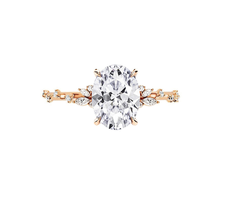 Nature Inspired 2 Carat Oval Lab Grown Diamond Engagement Ring in 18K Rose Gold