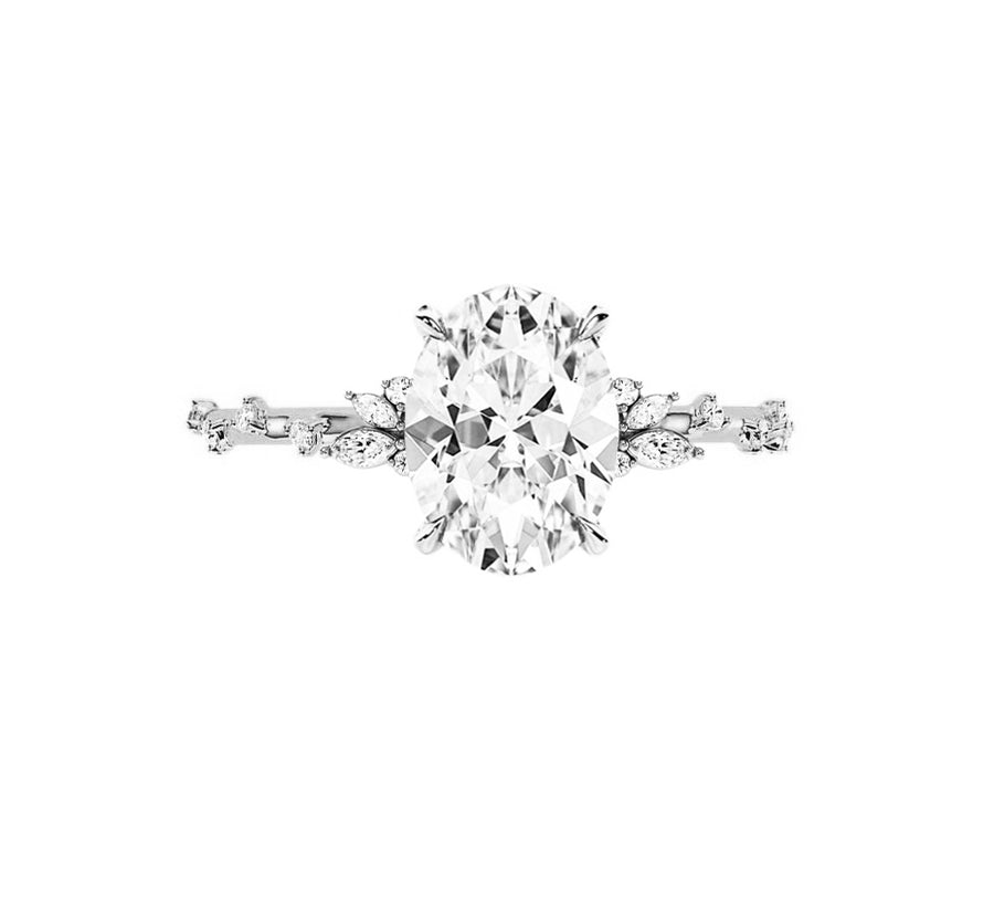Nature Inspired 2 Carat Oval Lab Grown Diamond Engagement Ring in 18K White Gold