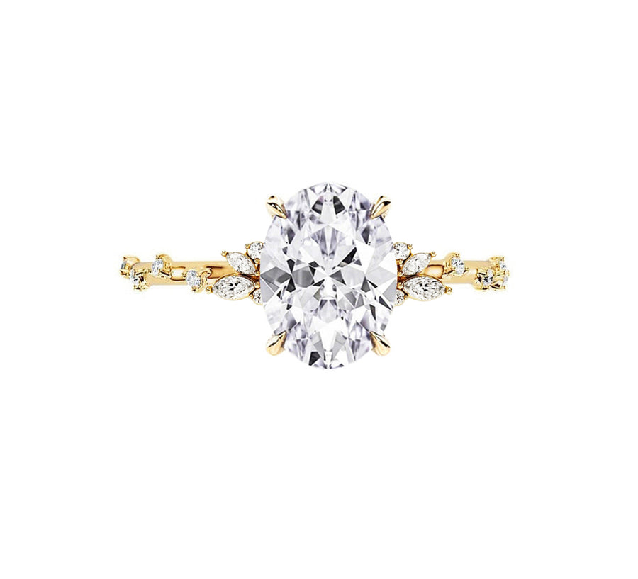 Marlene Nature Inspired 2 Carat Oval Natural Diamond Engagement Ring in 18K Gold