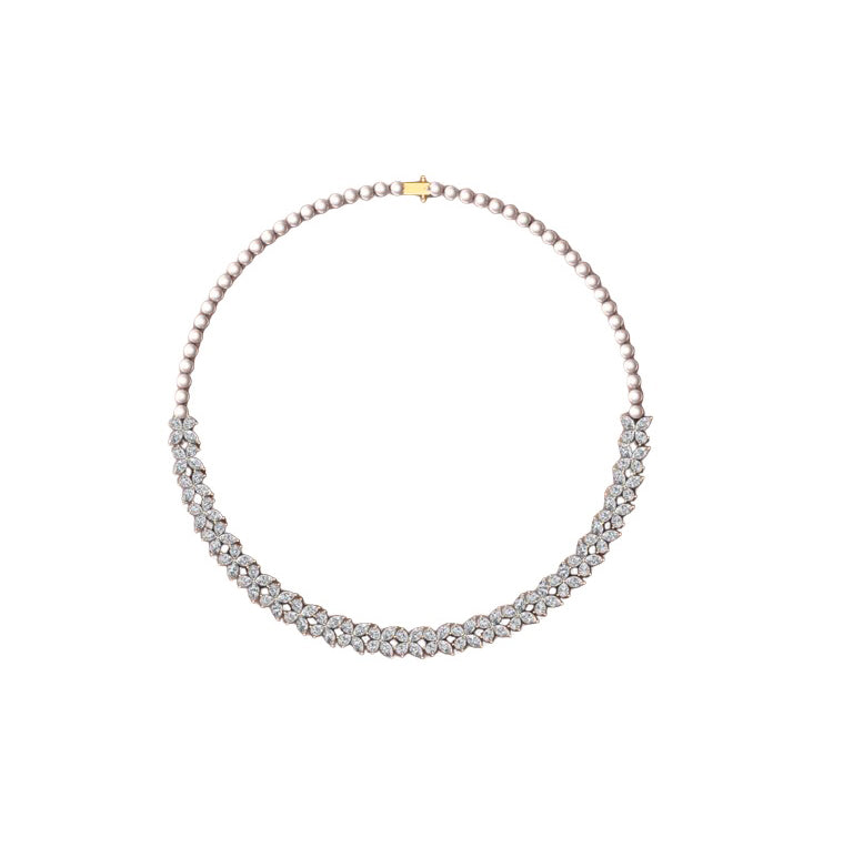 Floral Natural Diamond Tennis Necklace in Rose Gold