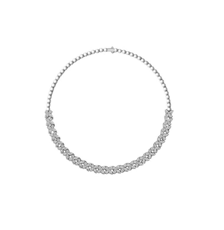 Floral Natural Diamond Tennis Necklace in White Gold