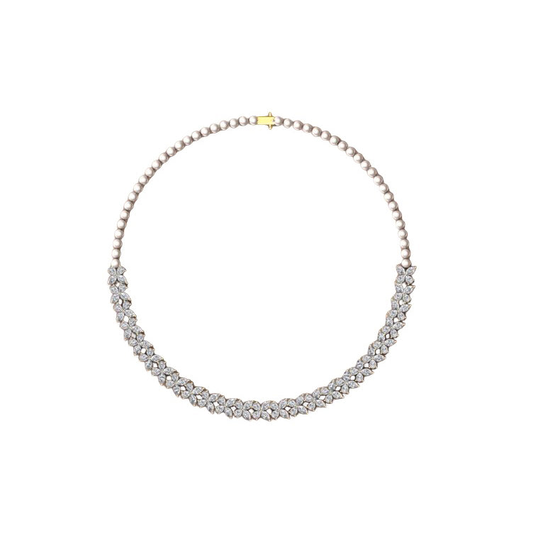 Floral Lab Grown Diamond Tennis Necklace in Yellow Gold