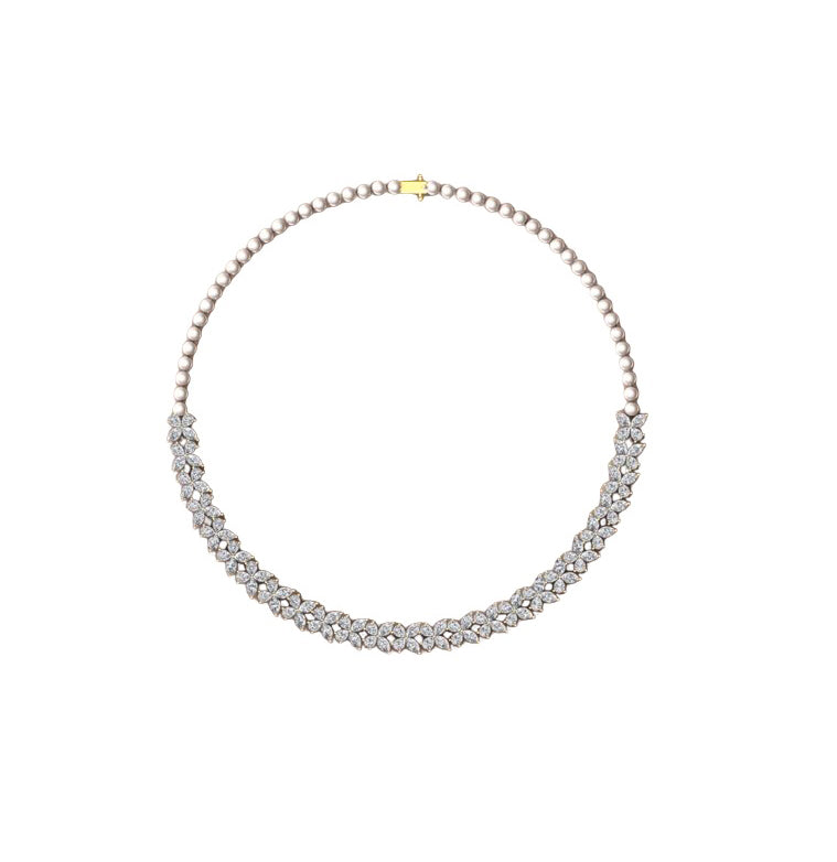 Floral Natural Diamond Tennis Necklace in Yellow Gold