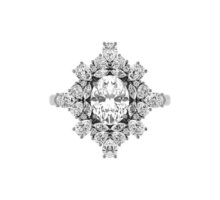 Mirabell Art Deco 2 Carat Natural Diamond Engagement Ring in 18K Gold
