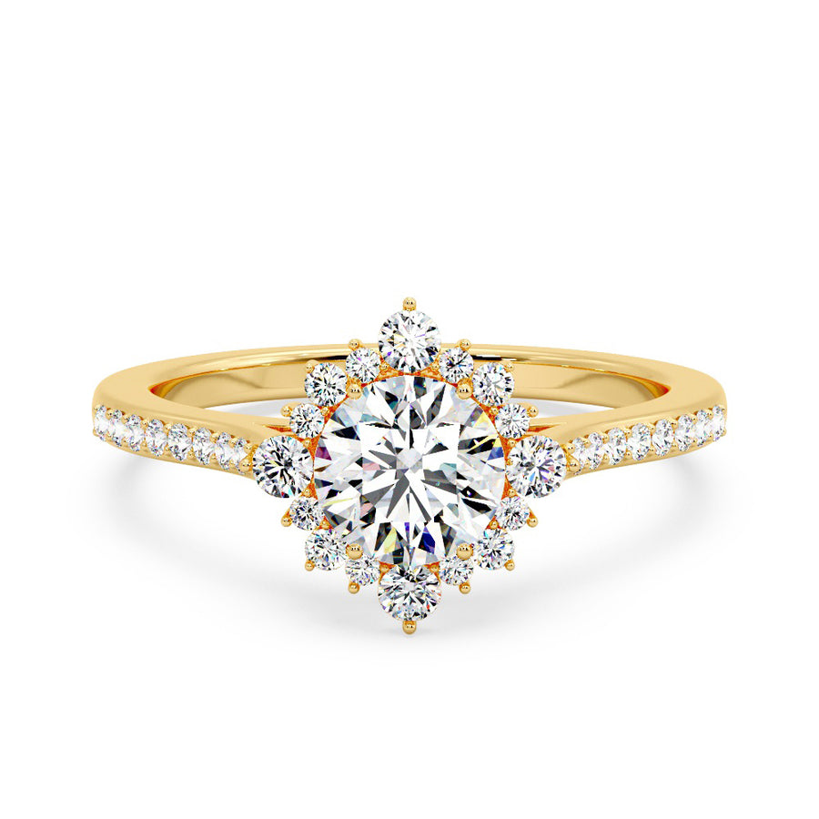 Naisha Floral Halo Natural Diamond Engagement Ring in 18K Gold - GEMNOMADS