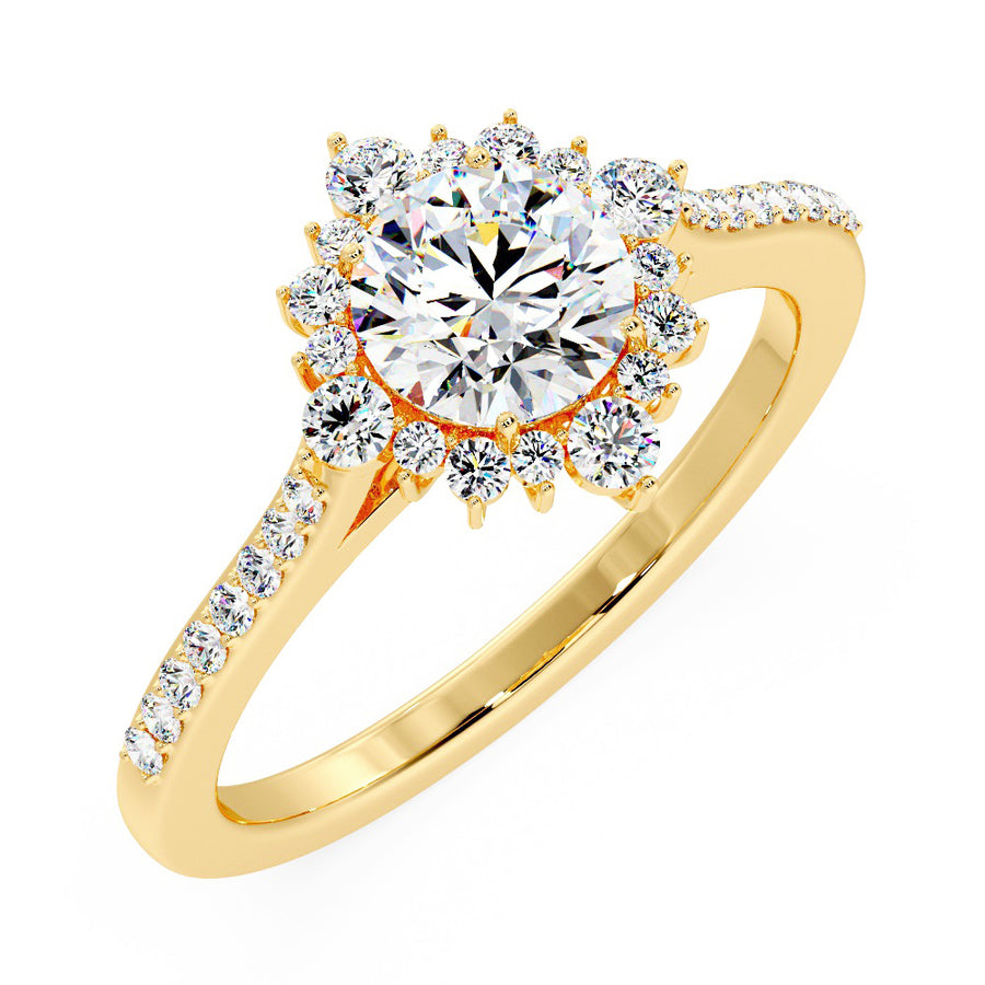 Naisha Floral Halo Natural Diamond Engagement Ring in 18K Gold - GEMNOMADS