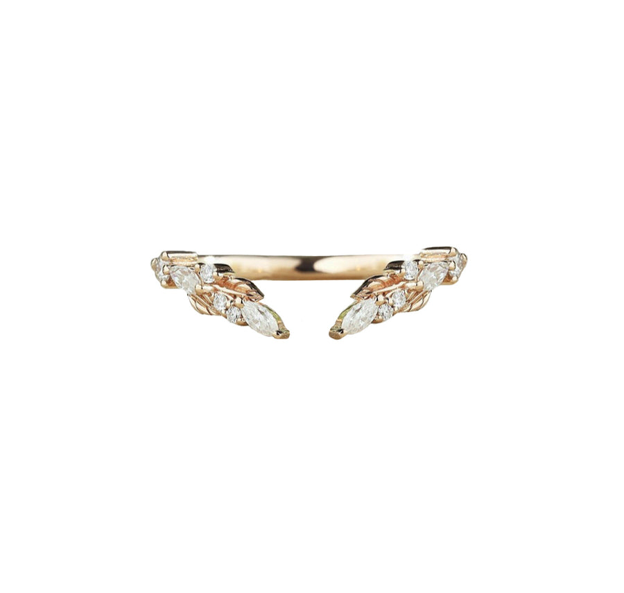 Nature Inspired Curved Leaf Open Diamond Wedding Ring in 18K Gold