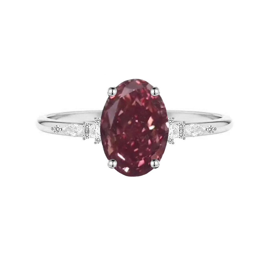 Olivia 3 Carat Lab Created Oval Pink Diamond Engagement Ring in 18K Gold