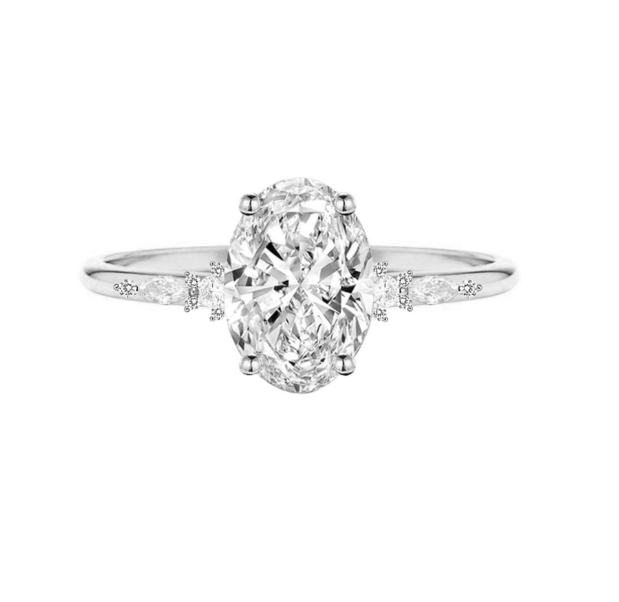 3 Carat Lab Grown Oval Diamond Engagement Ring in 18K White Gold