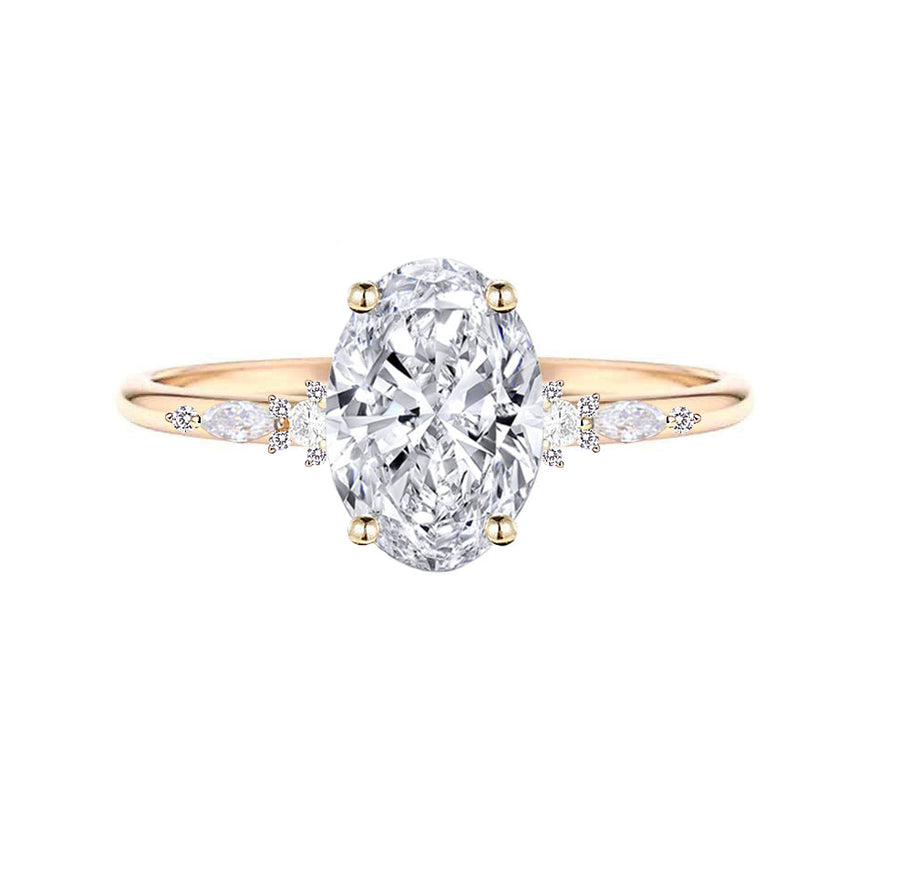 3 Carat Lab Grown Oval Diamond Engagement Ring in 18K Yellow Gold